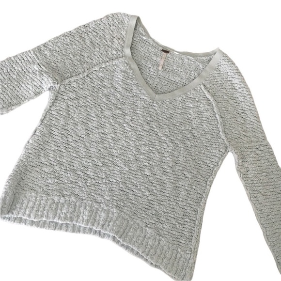 FREE PEOPLE Light Seafoam Green Found My Friend Nubby Cropped Sweater Size Small - Picture 4 of 7